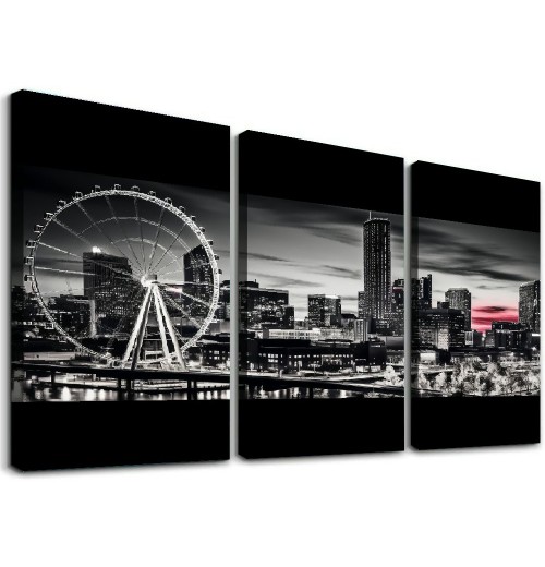 Ulloord Citysacape Canvas Decor Black and White City Picture Artwork for Living Room Bedroom Office Home Decorations Building Panoramic Painting Wall Art 