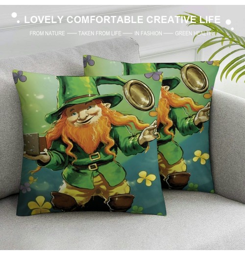 Ulloord St Patricks Day 18x18 Inch Leprechauns Holding Throw pillows Green Home Sofa Decor pillowcase Happy pillows Decoration Cushion Cases