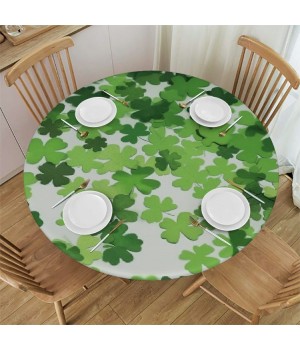 Ulloord St Partricks Day Round Table with Elastic Edged Shamrocks Green Fitted Table s Cover Mat Washable Spill Proof Table Covers for Indoor OutdoorDinning Patio Table