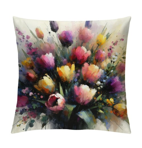 Ulloord Spring pillow Covers, Floral Tulips Striped Bow Farmhouse Decorative Throw pillowcases for Home Sofa Couch Decoration