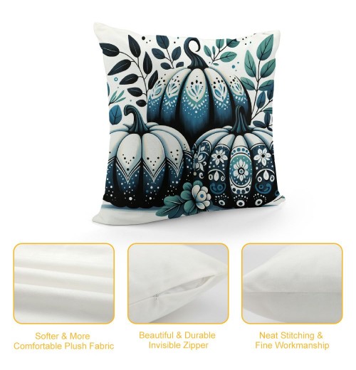 Ulloord Fall pillow Covers Buffalo Plaid Eucalyptus Leaves White and Blue Pumpkins Fall pillows Decorative Throw pillows Farmhouse Thanksgiving Decorations Autumn Cushion Case