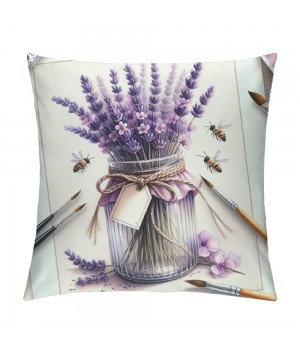 Ulloord Farmhouse Decor pillow Covers Eucalyptus Leaves Lavender Jar Grey Purple Decorative Throw pillow Covers pillowcase Spring Decorations for Sofa