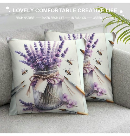 Ulloord Farmhouse Decor pillow Covers Eucalyptus Leaves Lavender Jar Grey Purple Decorative Throw pillow Covers pillowcase Spring Decorations for Sofa