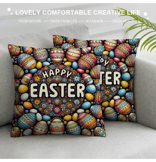 Ulloord  Easter pillow Covers Farmhouse Bunny Decoration Egg Rabbit Decorative pillow Cases for Sofa Couch