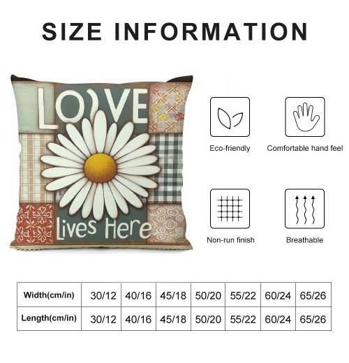 Ulloord Spring pillow Covers, Floral Daisy Bloom with Grace Love Lives Here Striped Plaid Farmhouse Decorative Throw pillowcases for Home Sofa Couch Decoration