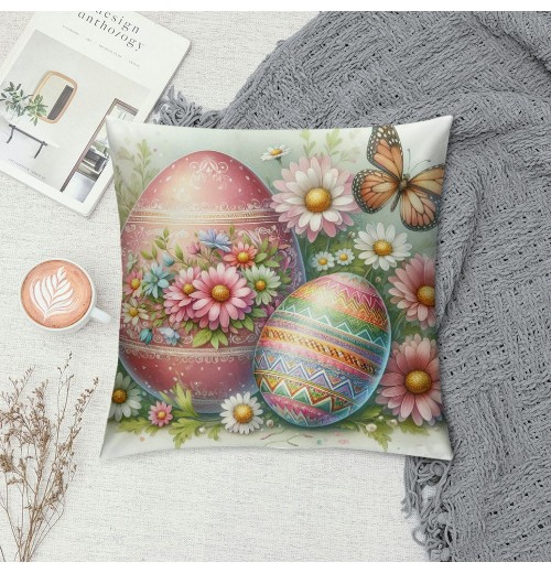 Ulloord pillow Covers Easter Eggs Floral Rabbit pillows Decorative Throw pillows Cushion Case Farmhouse Decor for Couch Sofa