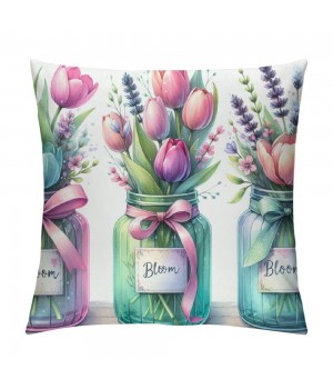 Ulloord Spring pillow Covers, Floral Bloom with Grace Farmhouse Decorative Throw pillowcases for Home Sofa Couch Decoration