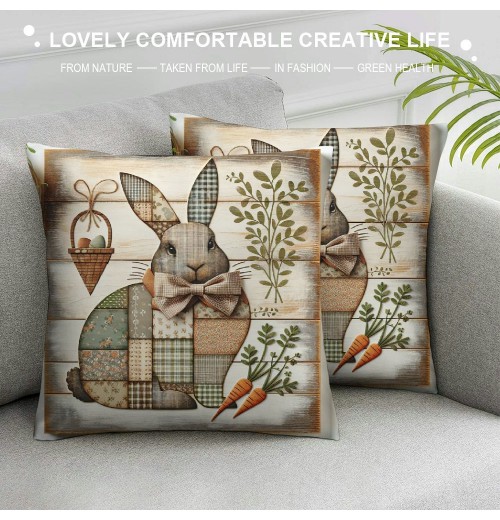 Ulloord Easter pillow Covers Bunny Eggs Yellow and White Plaid Cushion Cases Holiday Home Decorations for Sofa Couch Farmhouse Outdoor Living Room Decor