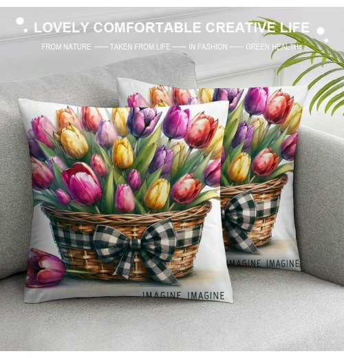 Ulloord Spring pillow Covers, Floral Striped Farmhouse Decorative Throw pillowcases for Home Sofa Couch Decoration