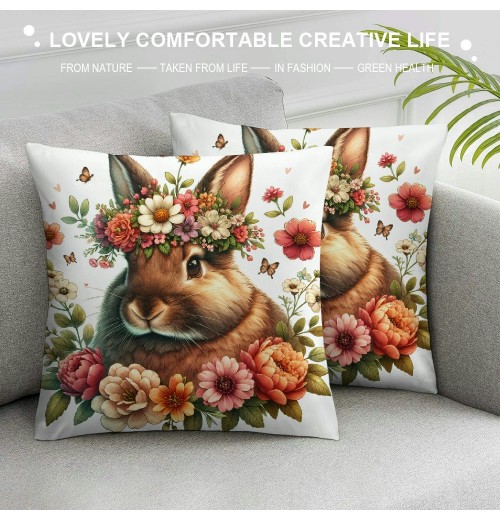 Ulloord pillow Covers Easter Eggs Floral Rabbit pillows Decorative Throw pillows Cushion Case Farmhouse Decor for Couch Sofa