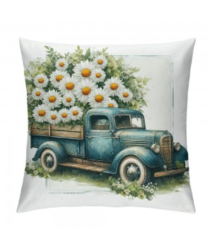 Ulloord pillow Covers Buffalo Plaid Daisy Truck Spring pillows Decorative Throw pillows Light Blue pillowcase Spring Decorations Farmhouse Decor for Sofa