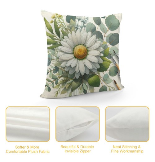 Ulloord pillow Covers Beige Bufflo Plaid Daisy Eucalyptus Leaves Decorative White Grey Throw pillow Covers Bloom with Grace pillowcase Spring Summer Decorations Farmhouse Decor