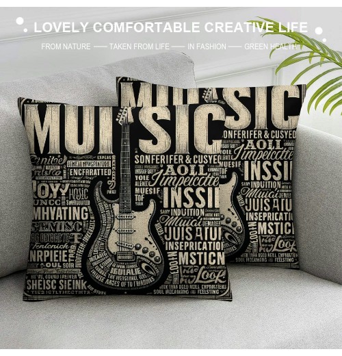 Ulloord Vintage Guitar Throw pillow Cover Speaks pillow Case Inspirational pillowcase Retro Cushion Cover for Home Sofa Bedroom Car(Guitar)