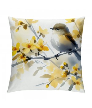 Ulloord Throw pillow Covers Home Decorative Cushion Cover Oil Painting Retro Animal Bird with Yellow Flowers pillow Cases Square Indoor Outdoor Decor Sofa Super Soft