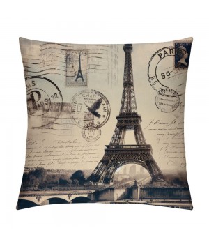 Ulloord Vintage Paris Throw pillow Covers&nbsp;French Eiffel Tower Pattern with Wood Grain Background Decorative pillow Case Cushion Cover for Home Couch pillowcase (Wood-Tower)