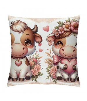 Ulloord Throw pillow Covers Two Lovely Cow Farmhouse pillows Cover Flower with Heart Valentine Decor Cushion Cover Super Soft pillow Case Valentine Gift for Sofa Couch