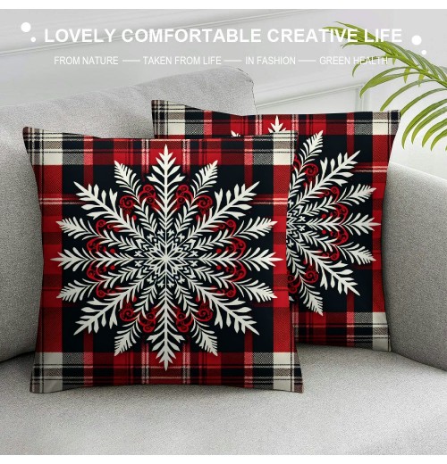 Ulloord Red Christmas pillow Covers Buffalo Plaid pillow Covers Christmas Tree &nbsp;pillow Case for Sofa Couch Xmas Decoration Throw pillow Cover