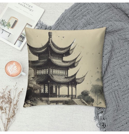 Ulloord Chinese Painting Throw pillow Covers Lake Willow Pine Pavilion Plum Blossom pillow Case Cushion Cover&nbsp;Traditional&nbsp;Chinese Culture Home Decorative pillowcases 