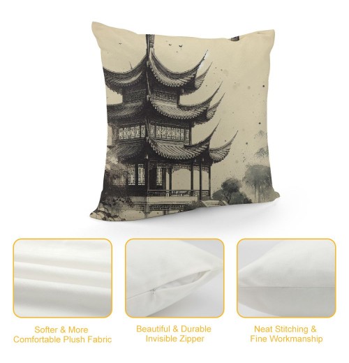 Ulloord Chinese Painting Throw pillow Covers Lake Willow Pine Pavilion Plum Blossom pillow Case Cushion Cover&nbsp;Traditional&nbsp;Chinese Culture Home Decorative pillowcases 