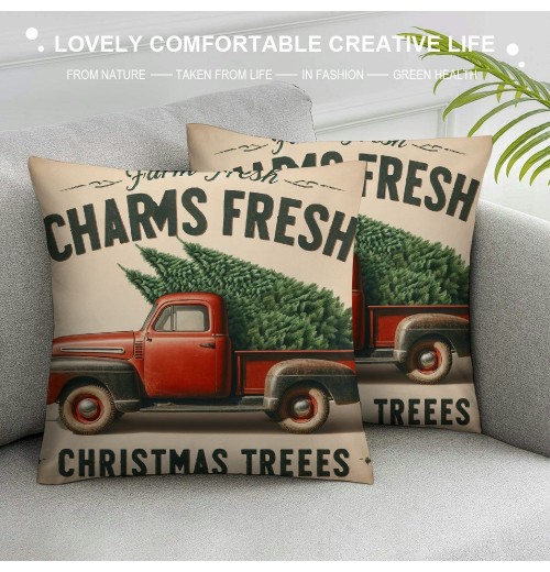 Ulloord Xmas Throw pillow Covers Farm Fresh Christmas Trees Decorative Farmhouse Outdoor Merry Christmas pillow Cases Super Soft for Couch Sofa