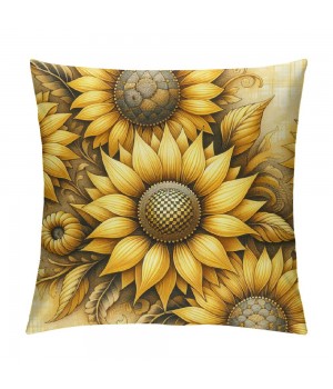 Ulloord Hello Summer Sunflower pillow Covers Yellow Flower Sunshine Black and White Buffalo Plaid Stripes Farmhouse Decorative Throw pillow Cases Cushion Covers for Sofa Couch