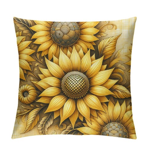 Ulloord Hello Summer Sunflower pillow Covers Yellow Flower Sunshine Black and White Buffalo Plaid Stripes Farmhouse Decorative Throw pillow Cases Cushion Covers for Sofa Couch