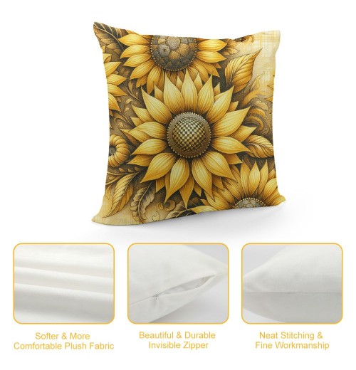 Ulloord Hello Summer Sunflower pillow Covers Yellow Flower Sunshine Black and White Buffalo Plaid Stripes Farmhouse Decorative Throw pillow Cases Cushion Covers for Sofa Couch