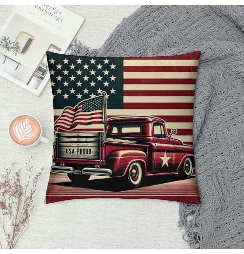 Ulloord Vintage Red Truck Throw pillow Covers America Flag Decorative pillow Covers Square Rustic Dog pillow Case Cushion Cover Home Outdoor Decor Sofa Bed