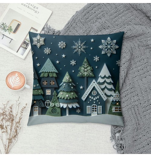  pillow Covers Blue Winter Holiday Farmhouse Decoration pillow Cases Cushion Cover for Home Sofa Couch