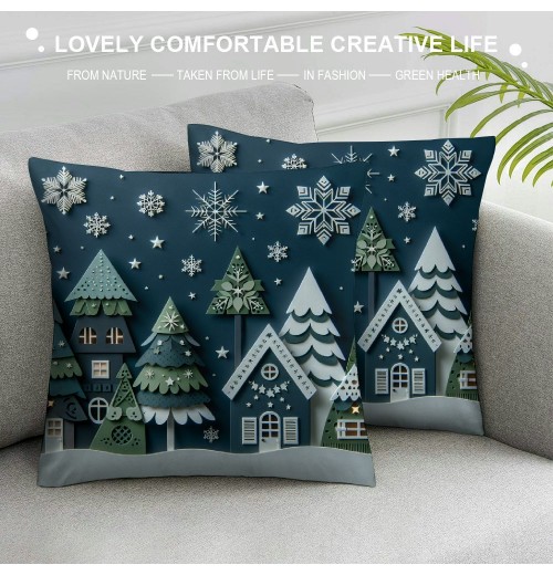  pillow Covers Blue Winter Holiday Farmhouse Decoration pillow Cases Cushion Cover for Home Sofa Couch