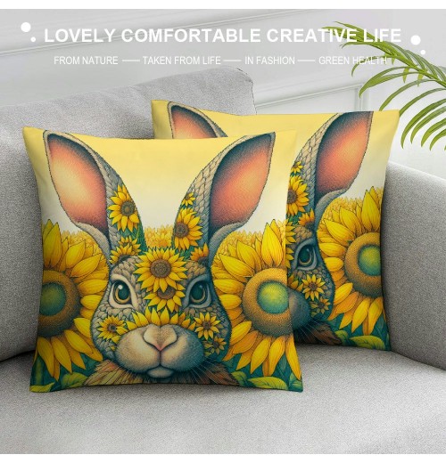 Ulloord Smillyard Home Outdoor pillow Covers Rabbit with Sunflower Floral Decorative pillow Covers Cute Bunny Flowers Farmhouse pillow Cases Animal Patter Cushion Cover