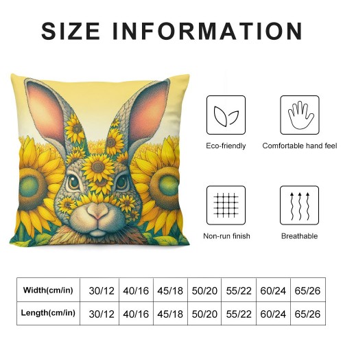 Ulloord Smillyard Home Outdoor pillow Covers Rabbit with Sunflower Floral Decorative pillow Covers Cute Bunny Flowers Farmhouse pillow Cases Animal Patter Cushion Cover