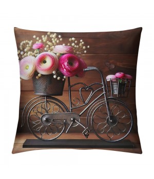 Ulloord &nbsp;Bicycle Throw pillow Covers with Spring Rose Flower pillow Case Brown Wood Background Farmhouse pillowcase for Home Sofa Couch Bedroom