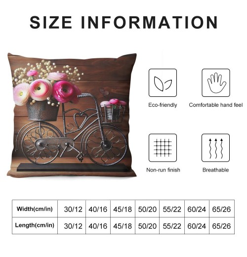 Ulloord &nbsp;Bicycle Throw pillow Covers with Spring Rose Flower pillow Case Brown Wood Background Farmhouse pillowcase for Home Sofa Couch Bedroom