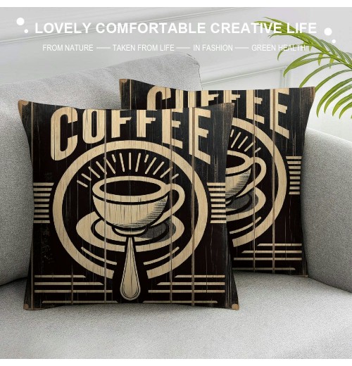 Ulloord Coffee Theme Throw pillow Case &nbsp;Background&nbsp;Coffee Pattern Decorative pillow Covers Square for Home Sofa Cushion Cover