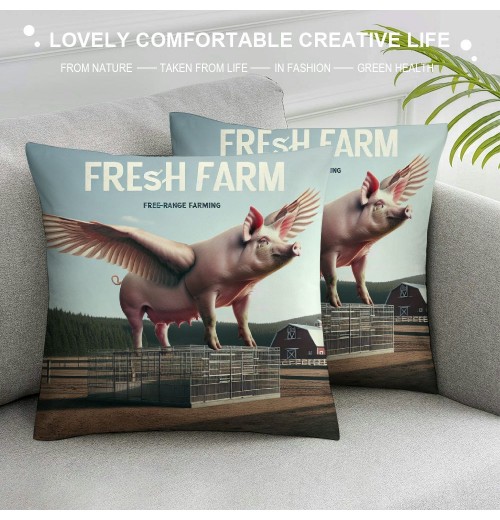 Ulloord Vintage Farmhouse Pig pillow Covers Poultry Pig Throw pillow Case Cushion Cover Fresh Farm Lettering Rustic Farm pillow Cover for Sofa 