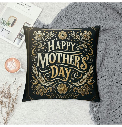 Ulloord Happy Mother's Day pillow Covers Flower Print&nbsp;Decorative pillow Covers Black Cushion Cover for Mother' Day Party Home Decor pillowcase