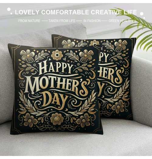 Ulloord Happy Mother's Day pillow Covers Flower Print&nbsp;Decorative pillow Covers Black Cushion Cover for Mother' Day Party Home Decor pillowcase