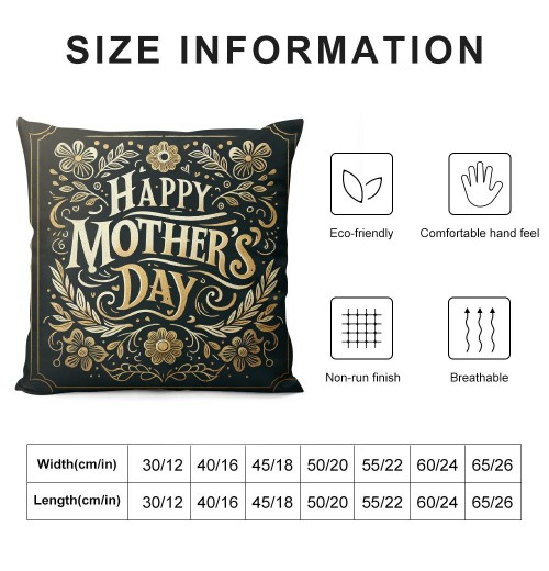 Ulloord Happy Mother's Day pillow Covers Flower Print&nbsp;Decorative pillow Covers Black Cushion Cover for Mother' Day Party Home Decor pillowcase