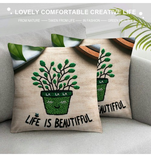 Ulloord  Throw pillow Covers Vintage Watercolor Summer Green Plant Grass Decorative pillow Covers Square Black Form Couch Decor Cushion Cover