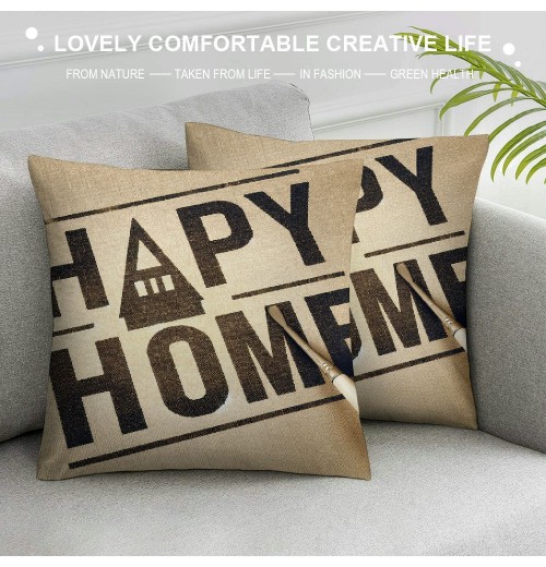 Ulloord  Happy Home Quotes Throw pillow Covers Farmhouse pillow Case Cushion Cover Home Decor Outdoor pillow Cover for Couch