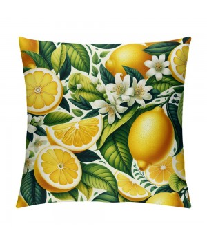 Ulloord  Decorative pillow Covers Summer Tropical Fresh Lemon Pattern with Green Leaves Throw pillow Case Super Soft Yellow Fruits Outdoor Decor Cushion Cases Cover for Sofa Bed