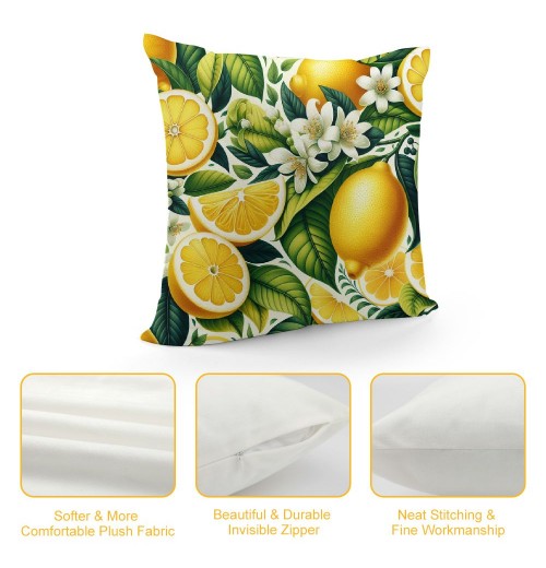 Ulloord  Decorative pillow Covers Summer Tropical Fresh Lemon Pattern with Green Leaves Throw pillow Case Super Soft Yellow Fruits Outdoor Decor Cushion Cases Cover for Sofa Bed