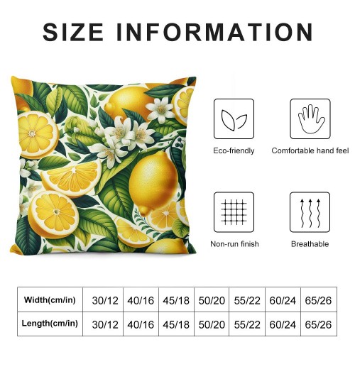 Ulloord  Decorative pillow Covers Summer Tropical Fresh Lemon Pattern with Green Leaves Throw pillow Case Super Soft Yellow Fruits Outdoor Decor Cushion Cases Cover for Sofa Bed