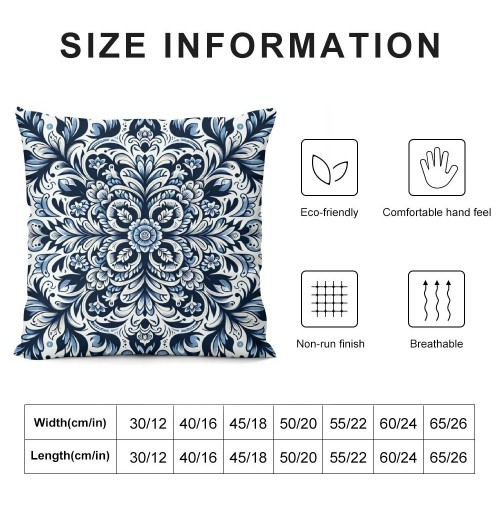 Ulloord  Throw pillow Covers Blue Irregular Flower Pattern Decorative pillow Case Square Cushion Cover Home Decor Sofa Bed Tile Style pillowcase