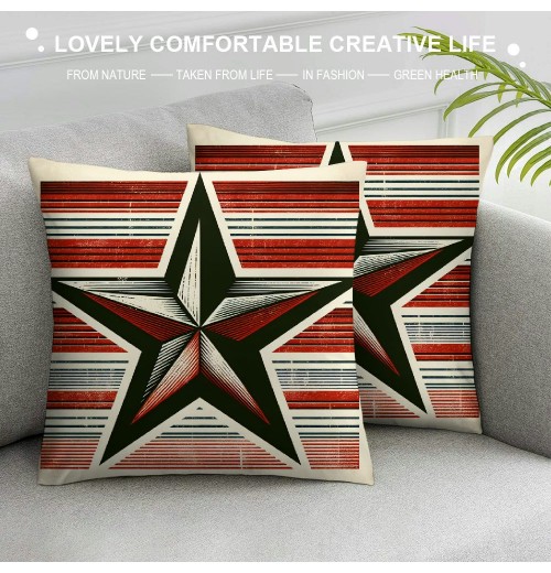 Ulloord  Throw pillow Covers Vintage American Flag Stars and Stripes Decorative pillow Case Blue White and Red pillow Cover Home Decor Square