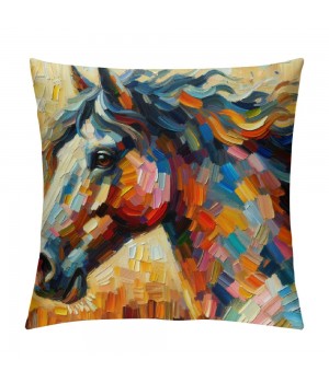  Oil Painting Throw pillow Cover Color Horse Pattern Decorative pillow Covers Square Outdoor Home Cushion Case Cover for Sofa