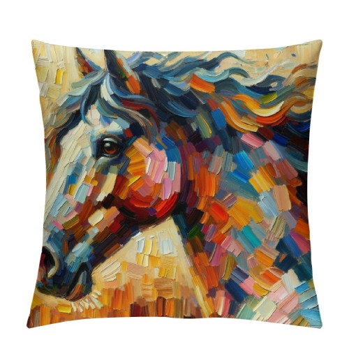  Oil Painting Throw pillow Cover Color Horse Pattern Decorative pillow Covers Square Outdoor Home Cushion Case Cover for Sofa