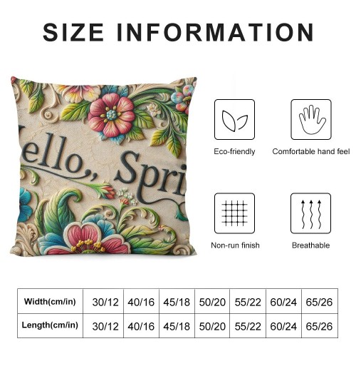 Ulloord  Hello Spring Quote Throw pillow Covers Plant with Flower Decorative pillow Cover pillowcase Colorful Cushion Cover