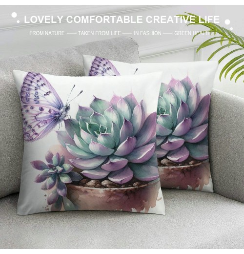  Oil Painting Tropical Plant pillow Cover Green Succulent with&nbsp; Decorative Cushion Case Cover Square pillow Case